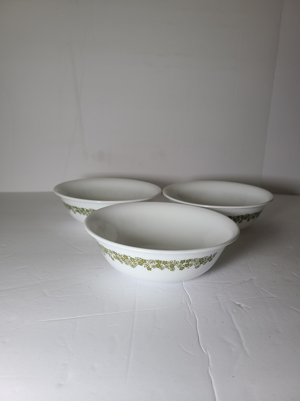 Set of 3 Vintage Corelle Spring Blossom Green Crazy Daisy Cereal/Soup Bowls